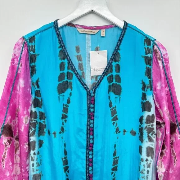 Soft Surroundings Curacao Tunic Top Shirt Medium 100% Silk Tie Dye New NO TANK‎ - Picture 4 of 13